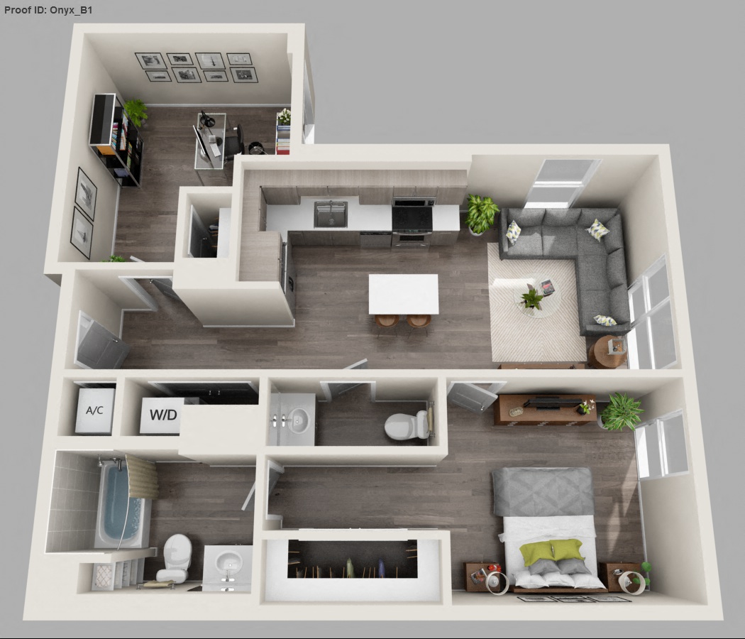 Floor plan for 2 beds, 1.5 baths, 915 sqft